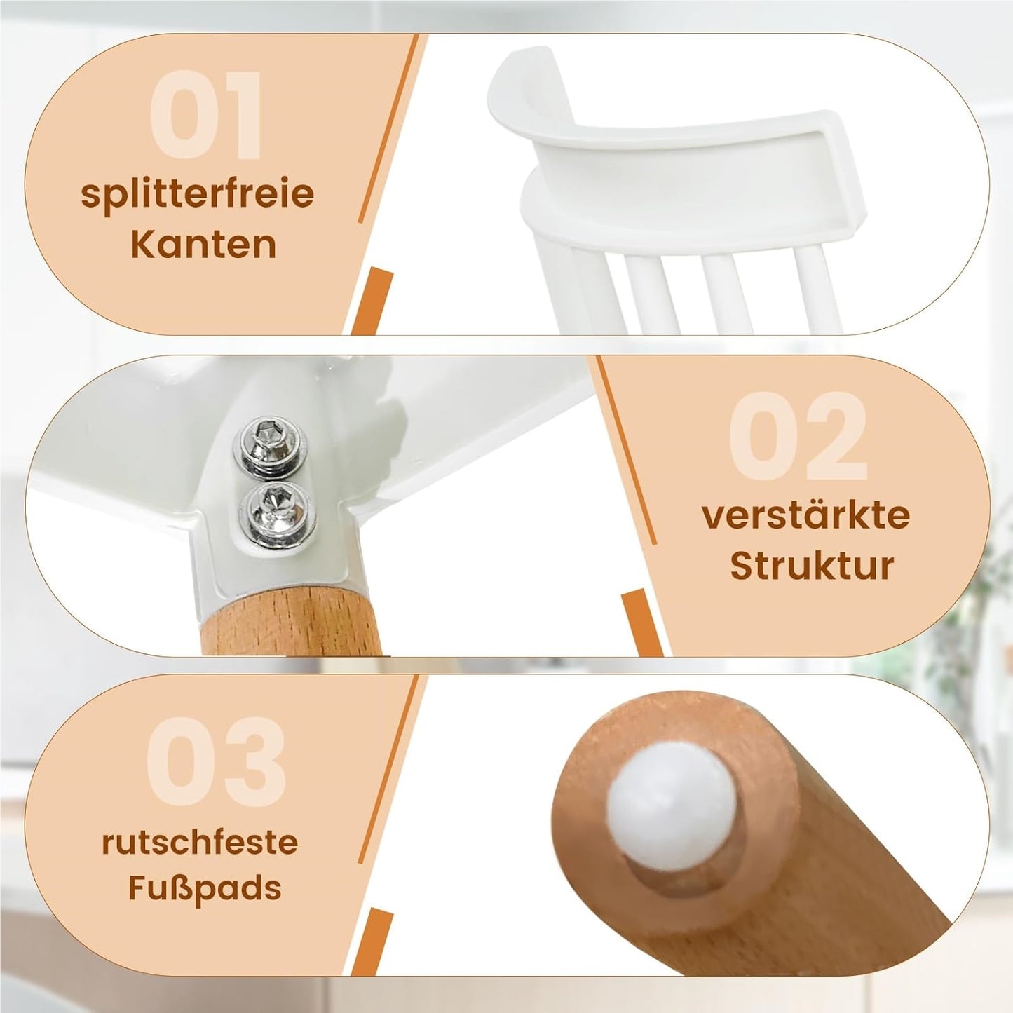 Eetkamerstoel – Keukenstoel – Stoel – Livingstoel – Bureaustoel – Wit – Massief Houten Poten – Antislip Voetpads