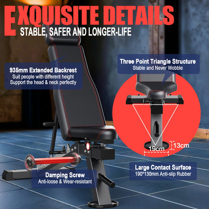 Fitnessbank – Halterbank – Trainingsbank – Bench Press Bank – Verstelbaar & Inklapbaar – 550 kg Belastbaarheid – Roestvrijstalen Frame