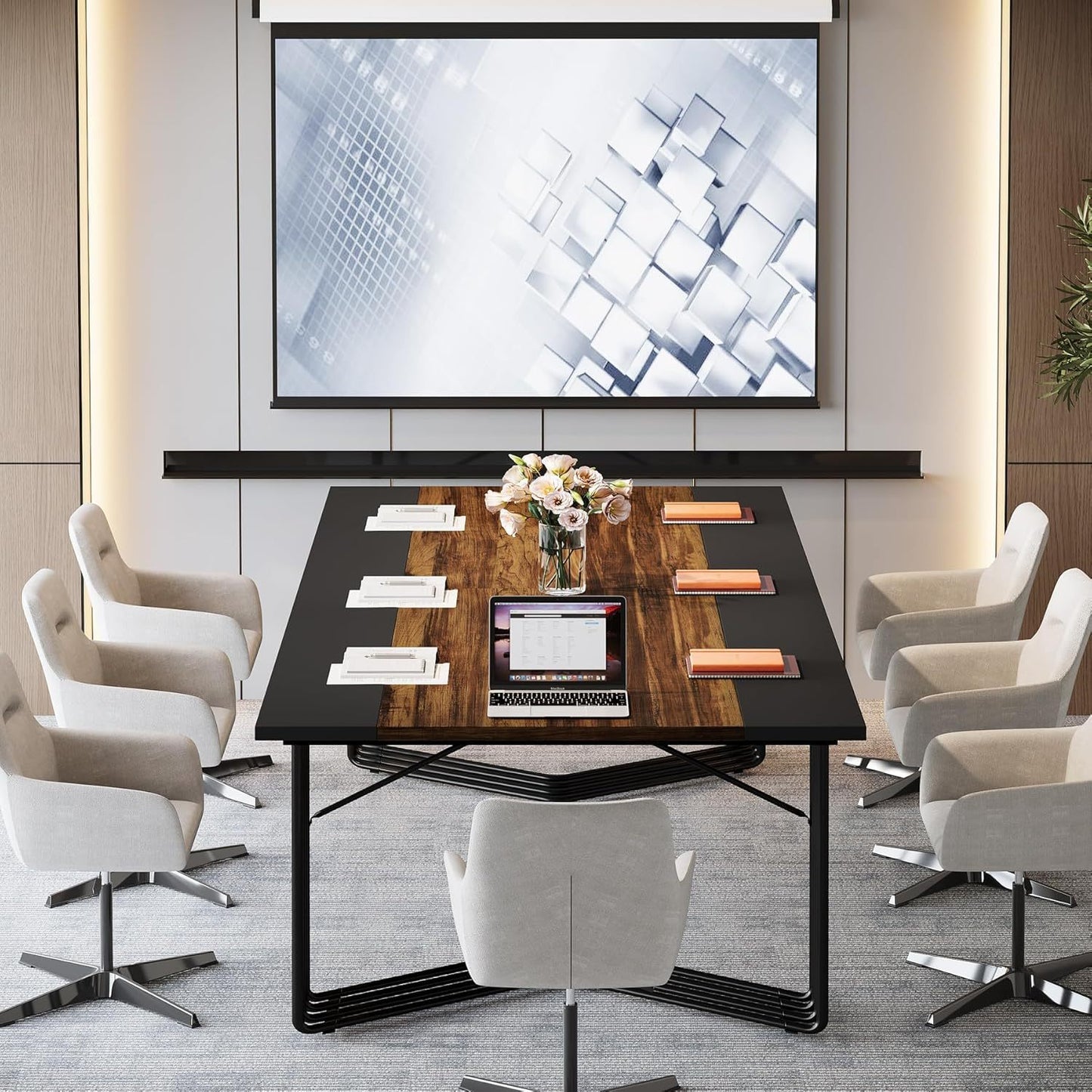 Vergadertafel – Bureautafel – Trainingsbureau – Kantoortafel – Meetingtafel – Ruim voor 8-10 Personen – Stevig E0 MDF Metalen Frame