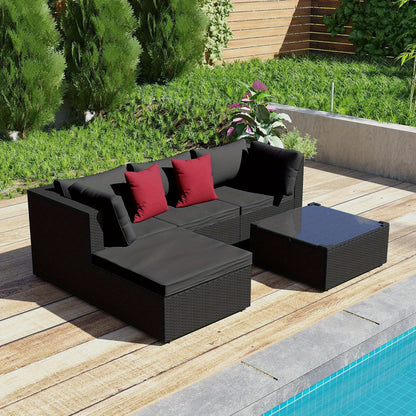 Loungeset – Tuinset – Hoekbank – Balkonset – Tuinmeubelen – Polyrattan – Gegalvaniseerd Stalen Frame – Inclusief Kussens