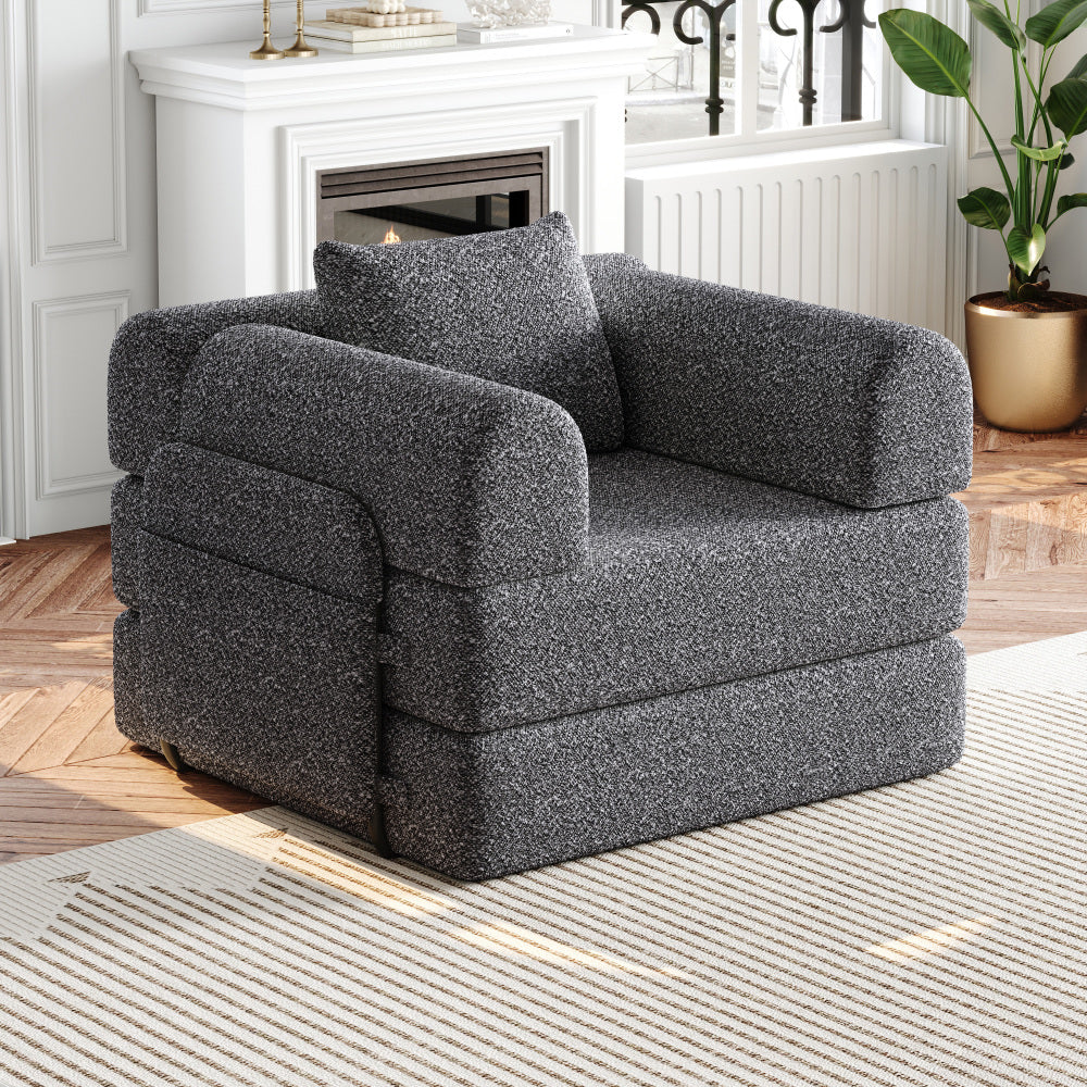 2-in-1 Chenille Bank – Slaapbank – Hoekbank – Fauteuil – Zitzak – Met Opbergruimte In Armleuning – Drievoudig Metalen Frame – Moduleerbaar Design – Khaki