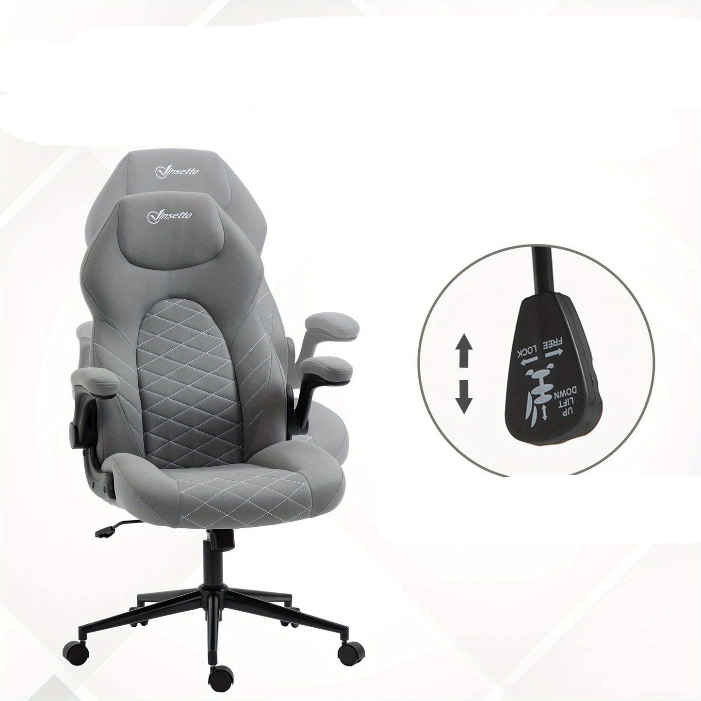 Ergonomische Bureaustoel – Kantoorstoel – Werkstoel – Studiebureaustoel – Thuiswerkstoel – Verstelbare Armleuningen – Schommelfunctie – Lichtgrijs Polyester