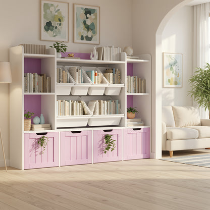 Opbergkast – Opbergmeubel – Ladekast – Boekenkast – Organizer Kast – Roze Houten Kast – 6 Lades Met Verwijderbare Boxen – Mobiel Met Zwenkwieltjes