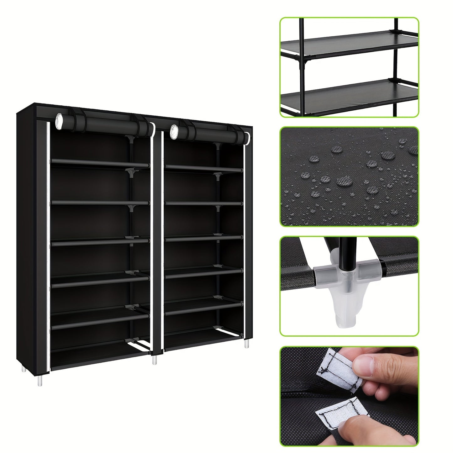 Schoenenrek – Schoenenkast – Schoenenopberger – Schoenenrek 2 Lagen – Schoenenbok – Zwart Non-woven – Ruimtebesparend Design – 120x30x110 cm