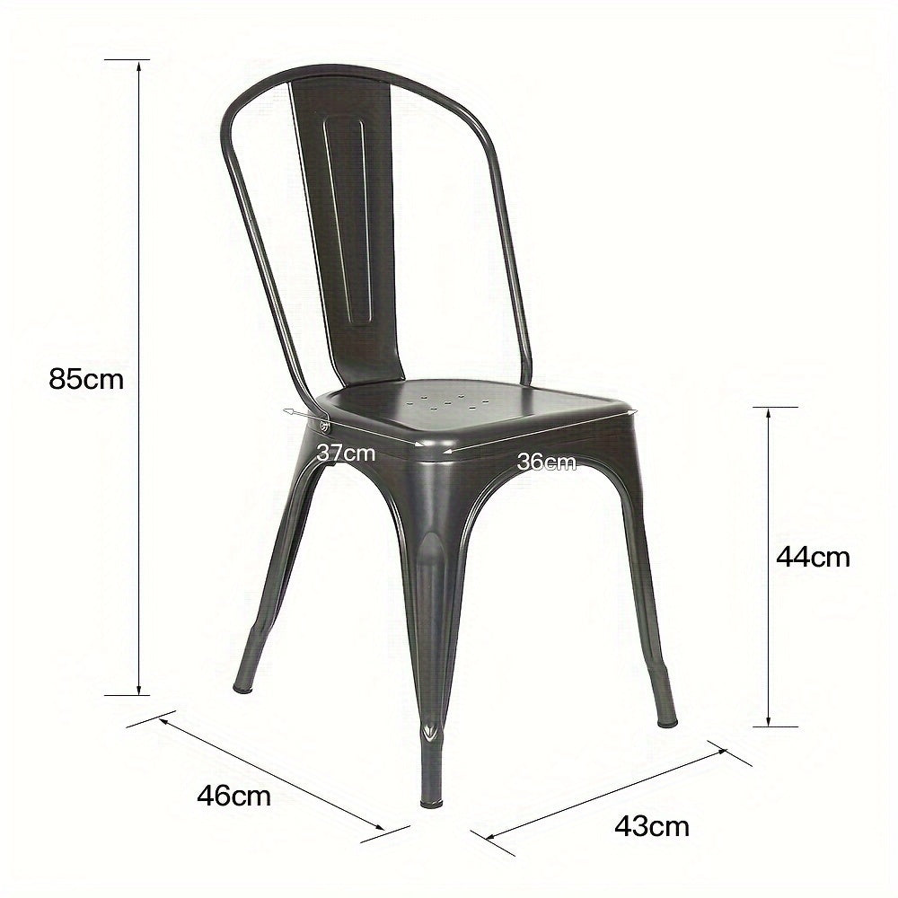 Industriële Bistro Stoelen – Eetkamerstoelen – Metaal Stoelen – Café Stoelen – Keukenstoelen – Set van 4 – Met Rugleuning – Stevig Roestvrij Staal – Zithoogte 44 cm – Vintage Design – Gemakkelijk Schoon Te Maken