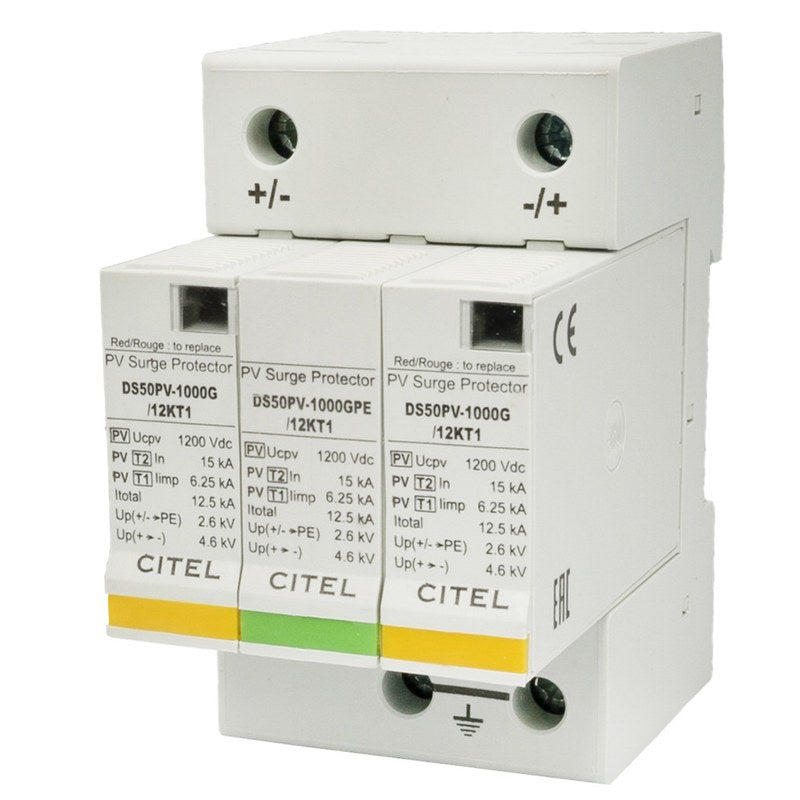 Overspanningsbeveiliging – Stroombeveiliging – Bliksembeveiliging – Spanningsbeveiliging – Elektronische Beveiliging – Type 1+2 (2p+G) – 12,5 kA Maximale Ontlaadstroom
