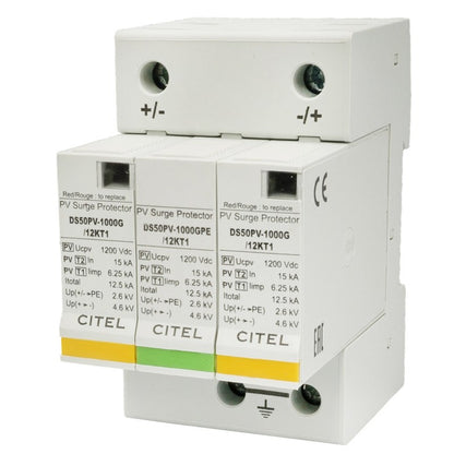 Overspanningsbeveiliging – Stroombeveiliging – Bliksembeveiliging – Spanningsbeveiliging – Elektronische Beveiliging – Type 1+2 (2p+G) – 12,5 kA Maximale Ontlaadstroom