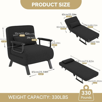 Fauteuilbed – Slaapbank – Logeerbed – Relaxfauteuil – Verstelbare Rugleuning – 150 kg Draagvermogen – Linnenstof Met Metalen Frame - QUORE