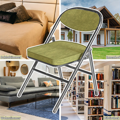 Luxe Opvouwbare Flanellen Stoel – Groen, Met Memory Foam Kussen en Verstevigde Rugleuning – Ruimtebesparend, Draagbaar en Lichtgewicht, A-Frame Constructie met Handmatige Verstelbare Rugleuning