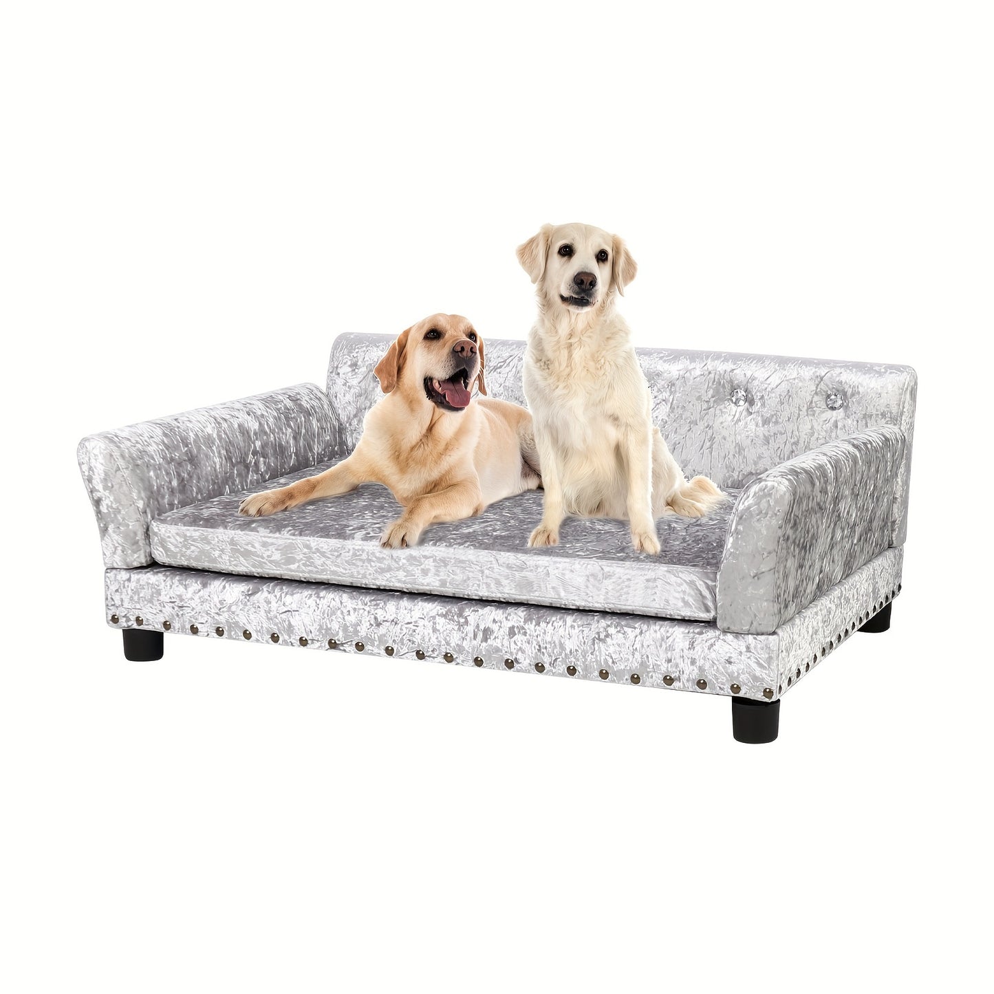 Hondenbankje – Hondenbed – Huisdier Sofa – Orthopedisch Bed – Hondenkussen – Eucalyptus Houten Frame – Nederlands Fluweel – Orthopedische Polyurethaanvulling – Verhoogde Constructie