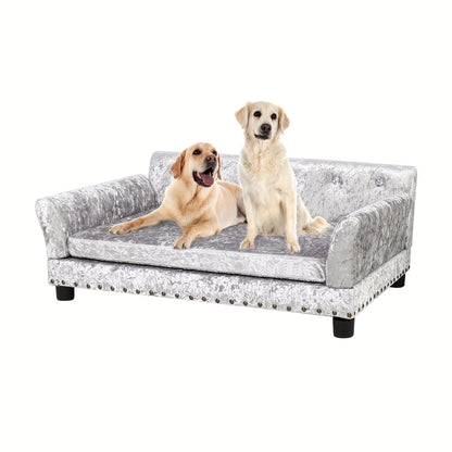 Hondenbankje – Hondenbed – Huisdier Sofa – Orthopedisch Bed – Hondenkussen – Eucalyptus Houten Frame – Nederlands Fluweel – Orthopedische Polyurethaanvulling – Verhoogde Constructie