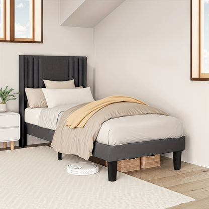 Upholstered Bed With Comfortable And Soft Backrest, Single Bed/Double Bed, Stable Bed Frame With Noise Free Design, Underbed Storage& Easy To Clean, Erfect For Any Bedroom, 90x200cm/120x200cm (Dark Grey, Beige)