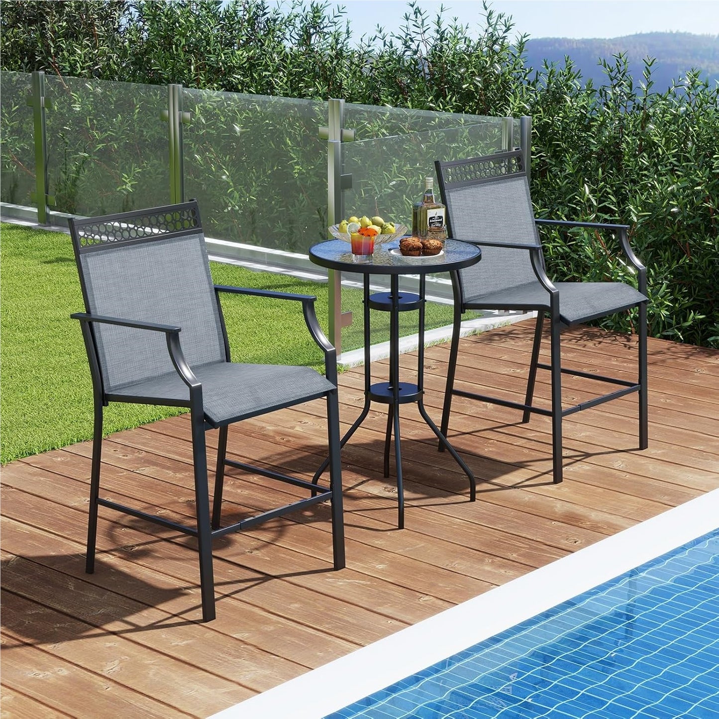 Tuinstoelen – Terrastoelen – Balkontoelen – Buitenstoelen – Barstoelen – Sneldrogende Zitting – Stevig Metalen Frame – Blauw – Set van 2 – Draagkracht 180 kg