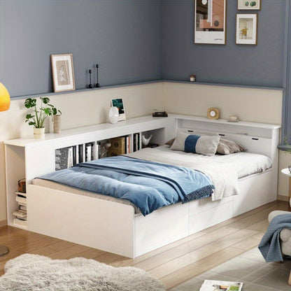 Eenpersoonsbed – Bed – Single Bed – Opbergbed – Slaapkamerbed – 90x200 cm – Ruimtebesparend Met Ingebouwde Lades En Kast – Duurzaam Onderhoudsvriendelijk Niet-Houten Materiaal