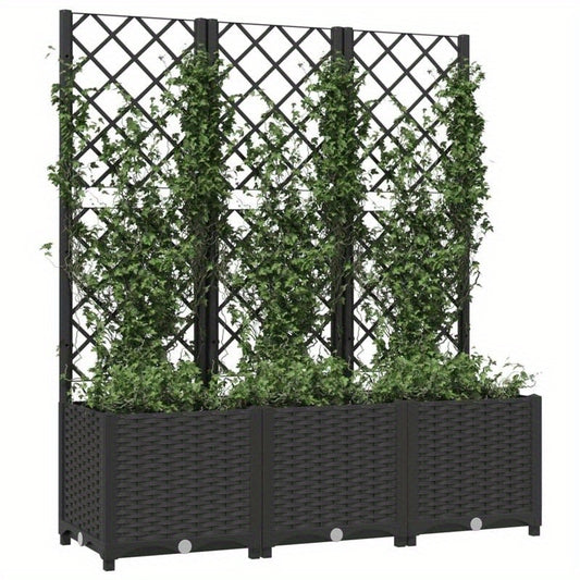 Plantenbak – Bloembak – Moestuinbak – Bloempot – Tuinbak – Met Klimrek – Zwart – Duurzaam Polypropyleen – Afmetingen 120x40x136 cm