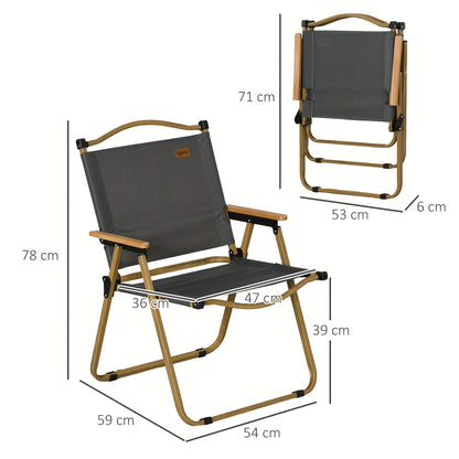 Lounge Stoel – Inklapbare Stoel – Tuinstoel – Strandstoel – Relaxstoel – Set Van 2 – Stevig Stalen Frame – Donkergrijs Met Houten Look