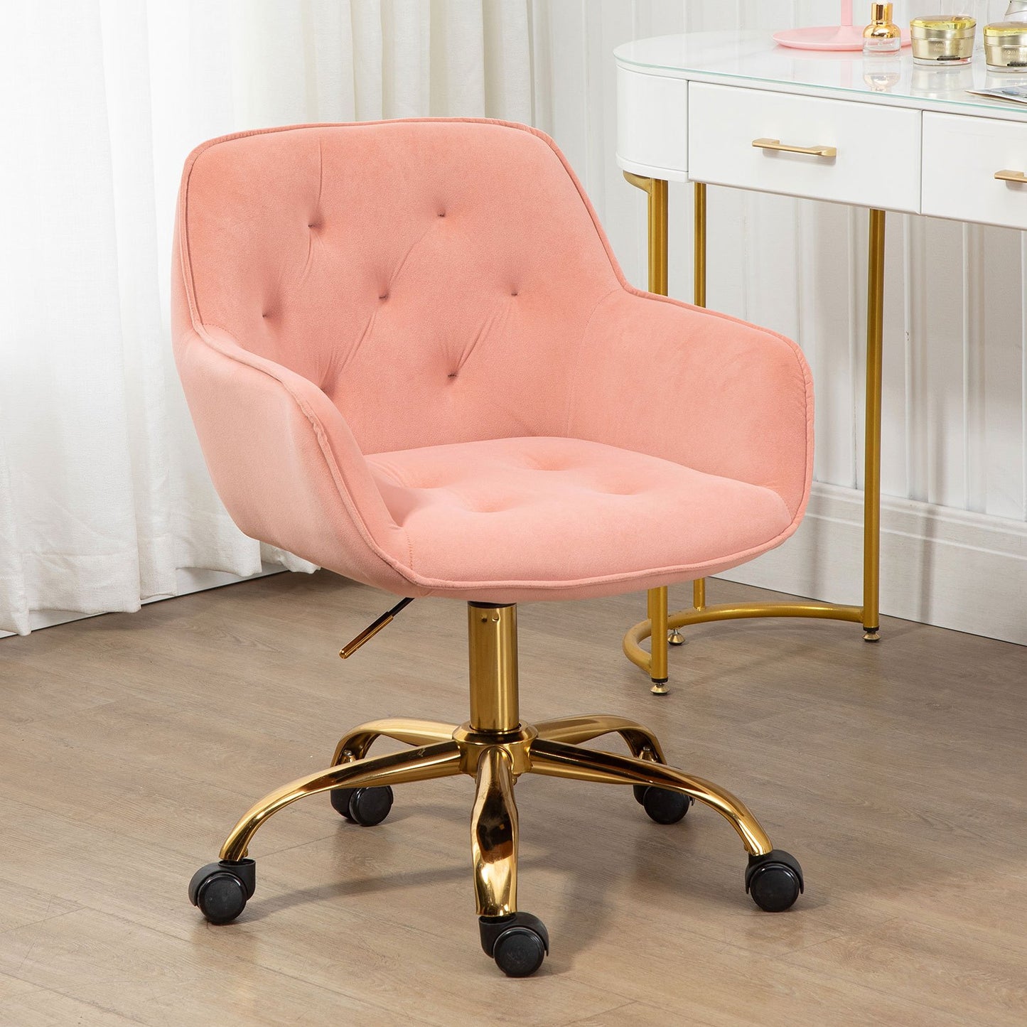 Bureaustoel – Bureau Stoel – Studieroel – Computerstoel – Kinderstoel – Ergonomisch Design – Verstelbare Hoogte – Velvet Bekleding – Houten Frame – Met Armleuningen – Wieltjes – Comfortabel