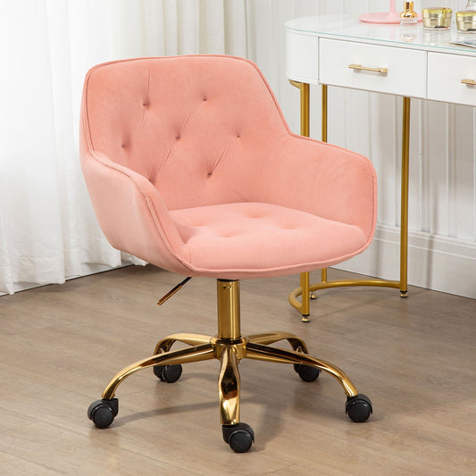 Bureaustoel – Bureau Stoel – Studieroel – Computerstoel – Kinderstoel – Ergonomisch Design – Verstelbare Hoogte – Velvet Bekleding – Houten Frame – Met Armleuningen – Wieltjes – Comfortabel