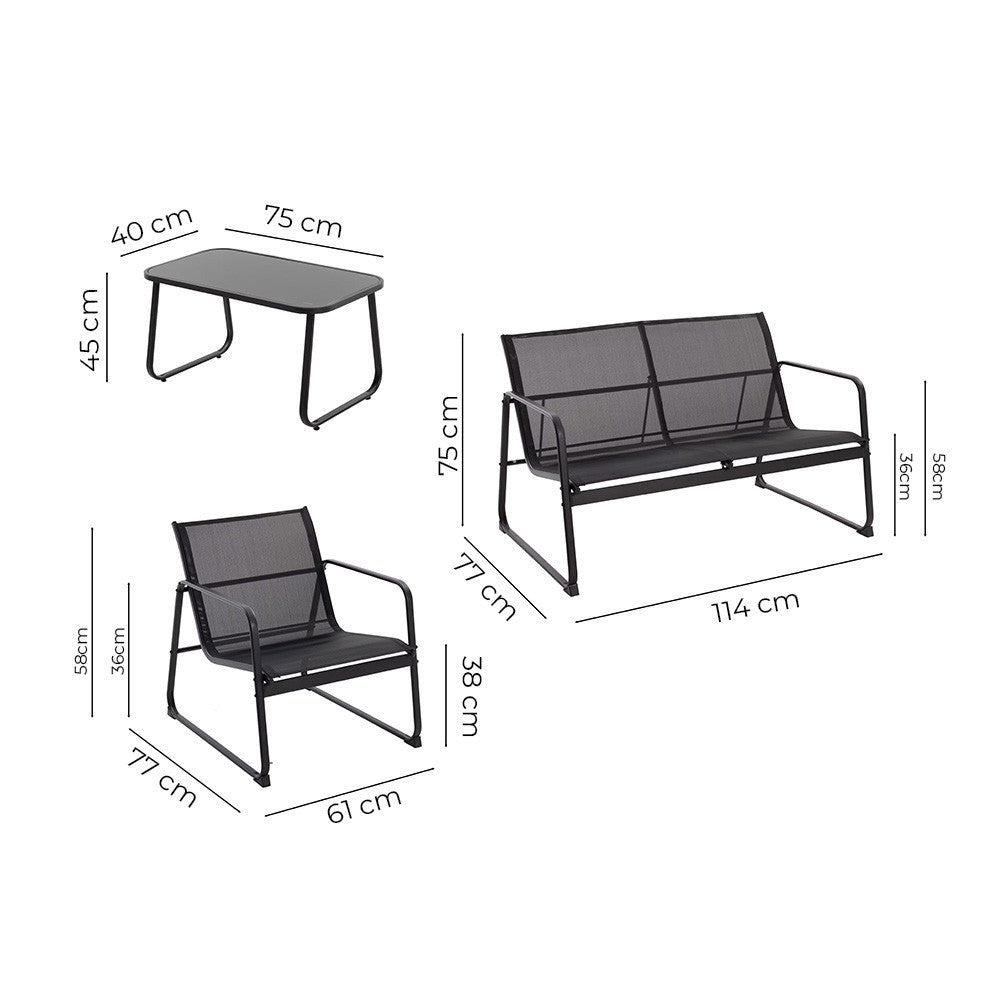 Tuinset – Loungeset – Zitgroep – Buitenmeubels – Balkonset – Gepoedercoat Staal – Waterafstotend Textilene