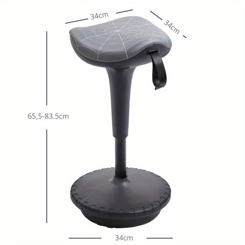 Ergonomische Kruk – Zwenkkruk – Werkkruk – Bureaustoel – Verstelbare Kruk – Verstelbare Hoogte 65,5-83,5 cm – Kantelbare Zitting 120° – Grijs – PVC Frame – Leren Bekleding