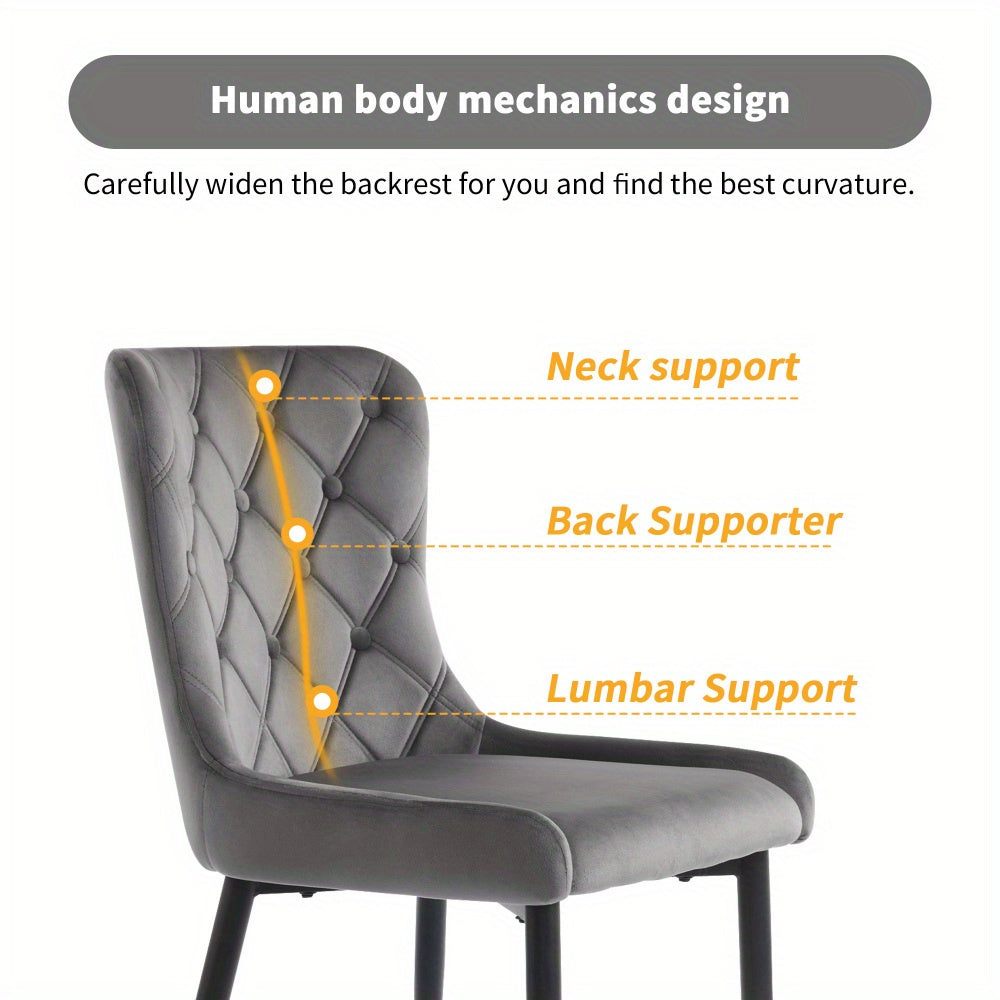Eetkamerstoelen – Stoelen – Kuipstoelen – Keukenstoelen – Designstoelen – Donkergrijs – Velvet Bekleding – Metalen Zwarte Poten – Ergonomisch Komfort – Set van 2