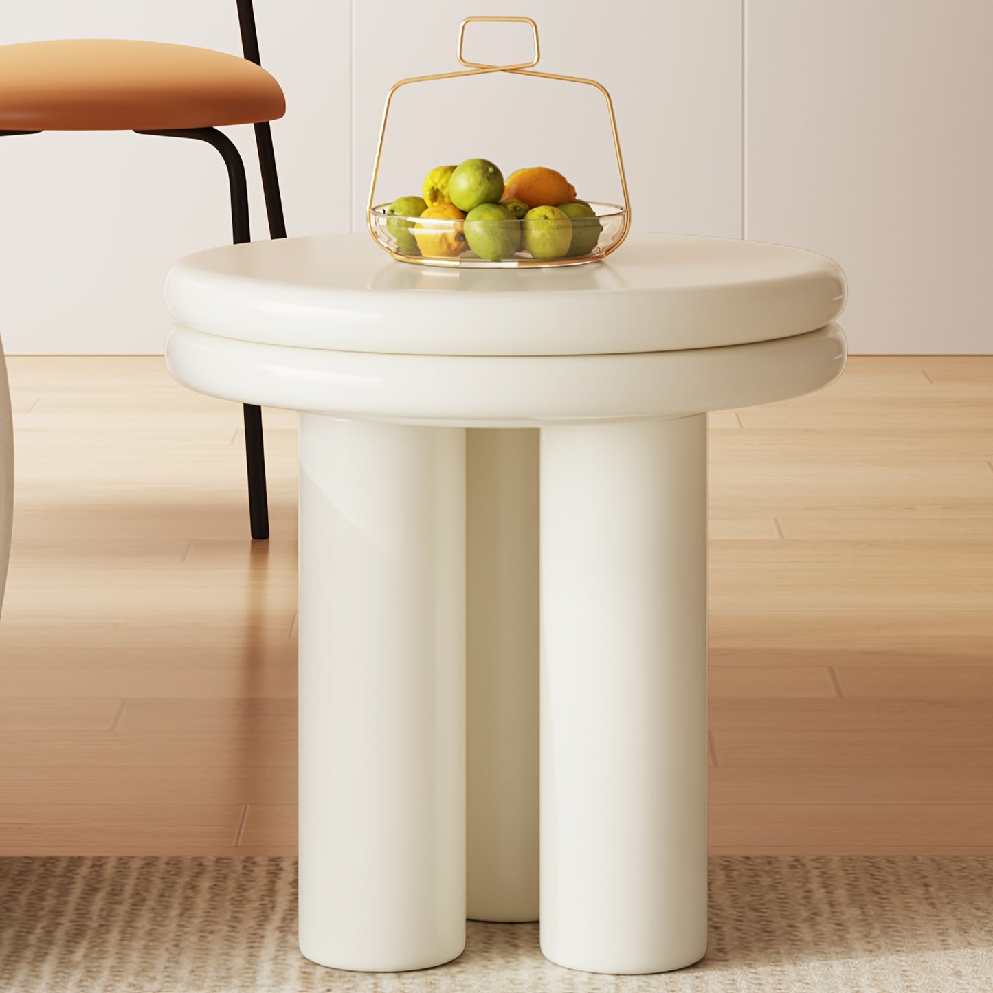 Bijzettafel – Sofa Tafel – Sidetable – Nachtkastje – Salontafel – Massief Hout – Compact Rond Design – Roomwit Afwerking – Minimalistisch – Stevig
