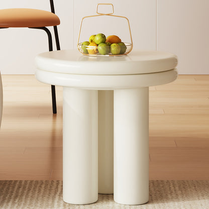 Bijzettafel – Sofa Tafel – Sidetable – Nachtkastje – Salontafel – Massief Hout – Compact Rond Design – Roomwit Afwerking – Minimalistisch – Stevig