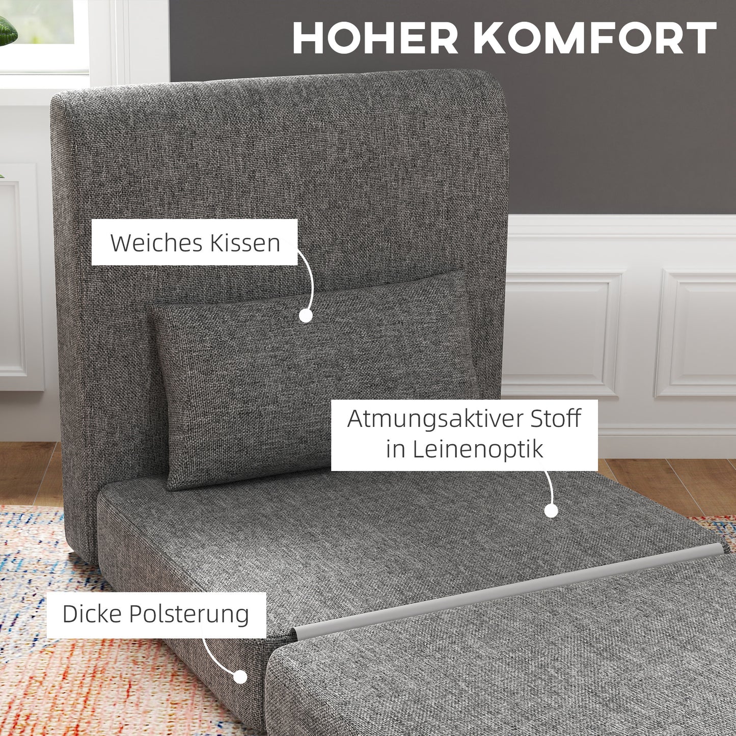Vloerstoel – Vouwstoel – Slaapbank – Zitzak – Lounger – Multifunctioneel 2-in-1 Ontwerp – Stevige Ondersteuning 240 kg – Grijs Linnenlook