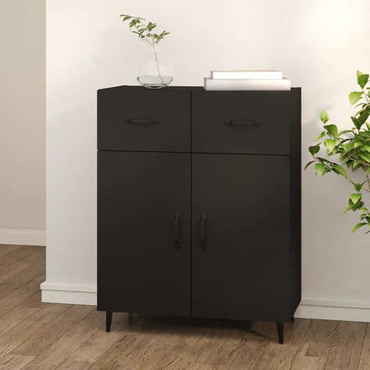 Dressoir – Opbergkast – Ladekast – Buffetkast – Woonkamerkast – Mat Zwart – MDF & Houtfineer – 69,5x34x90 cm – Modern Design – Veel Opbergruimte
