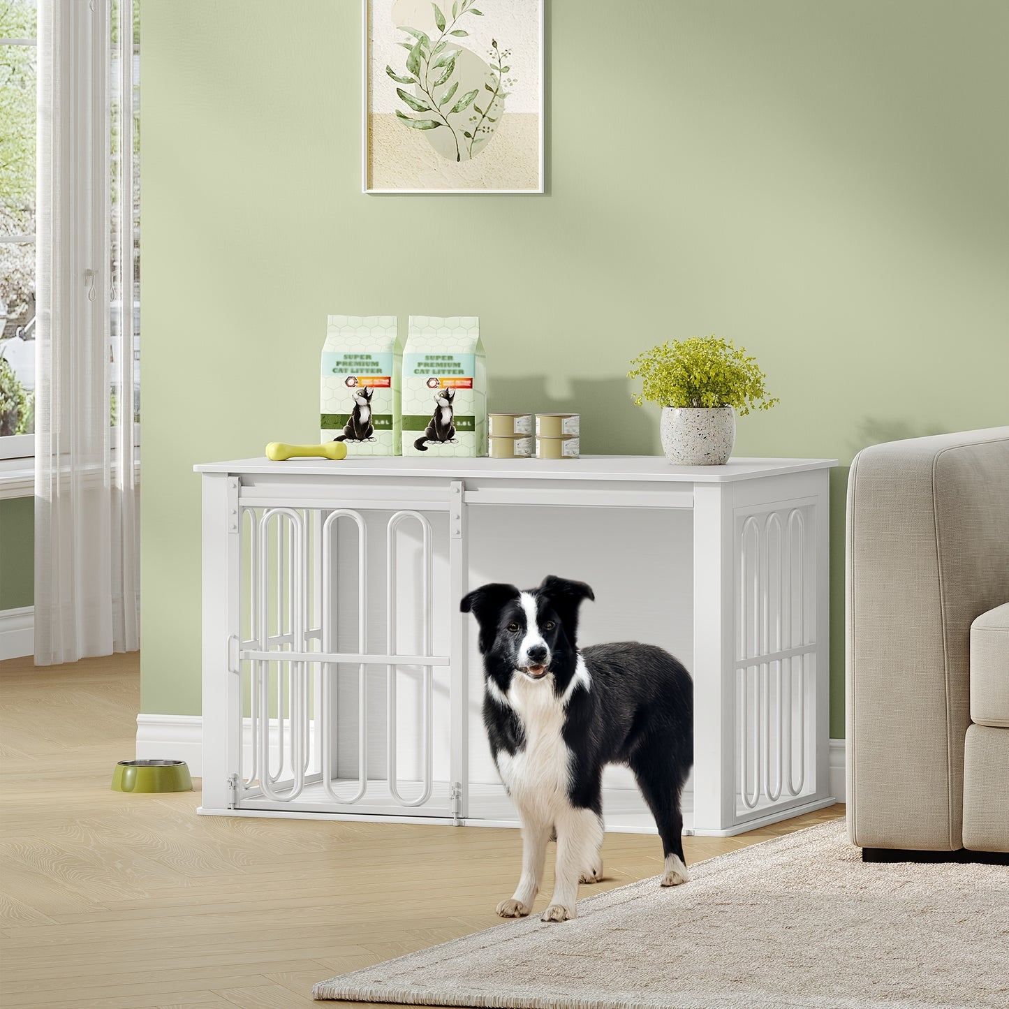 hondenbench – hondenhok – hondenkooi – hondenbench voor kleine honden – houten bench – dubbele schuifdeur – 100 x 60 x 62,4 cm – wit