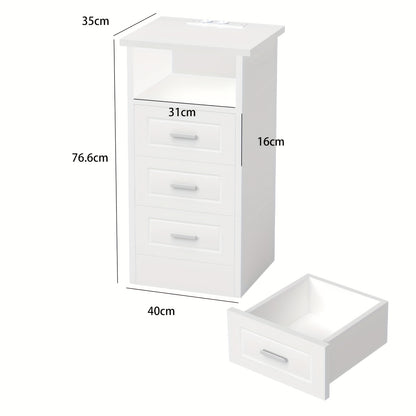 Nachtkast – Bijzettafel – Bedtafeltje – Opbergkast – Nachtkastje – Wit – 3 Lades + Open Vak – USB LED-Verlichting – Compact & Ruimtebesparend