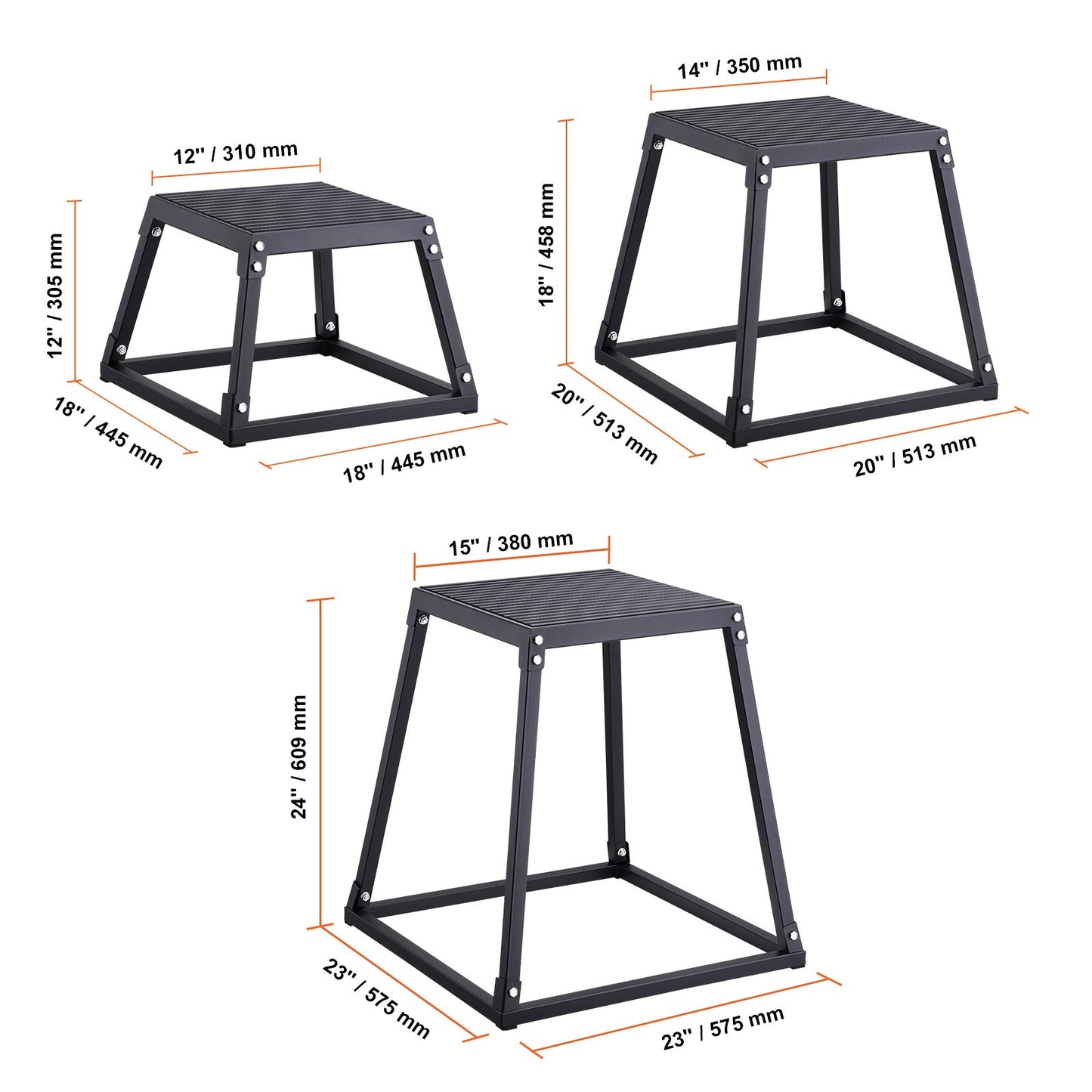 Plyometrische Jump Boxes – Plyo Box Set – Springbox – Fitness Stapelbox – Trainingsplatform – 3 Maten 30/45/60 cm – Anti-Slip Oppervlak – Stevig Metaal