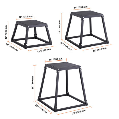 Plyometrische Jump Boxes – Plyo Box Set – Springbox – Fitness Stapelbox – Trainingsplatform – 3 Maten 30/45/60 cm – Anti-Slip Oppervlak – Stevig Metaal