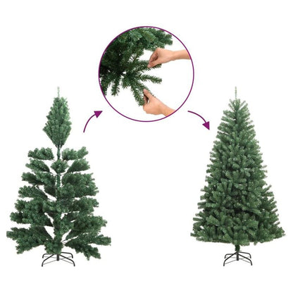 180cm Large Pre-Decorated PVC Artificial Christmas Tree with Stand - Full Tree with Pine Cones & Red Berries, Sturdy Steel Base, Dark Green & White Foliage, 30 Red/Black Ornaments, 28 Berry Clusters, 489 Pointed & 268 Straigh