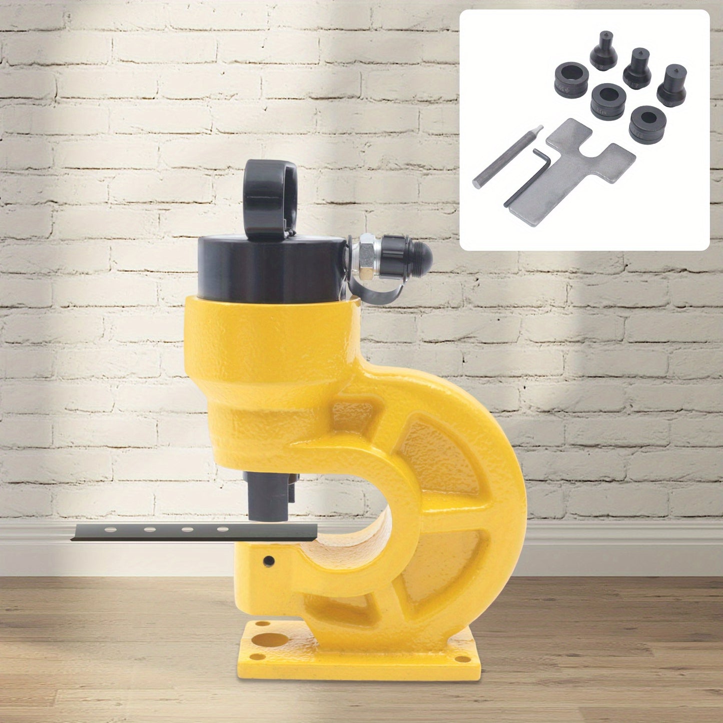 Hydraulische Pers – Handmatige Ponsmachine – Werkplaatspers – Metaalpunssmachine – Industrieel Ponsgereedschap – 31 Ton Kracht – Brede Mondopening 34,5 cm – Heavy-Duty Stalen Behuizing – Duurzaam Geel Staal