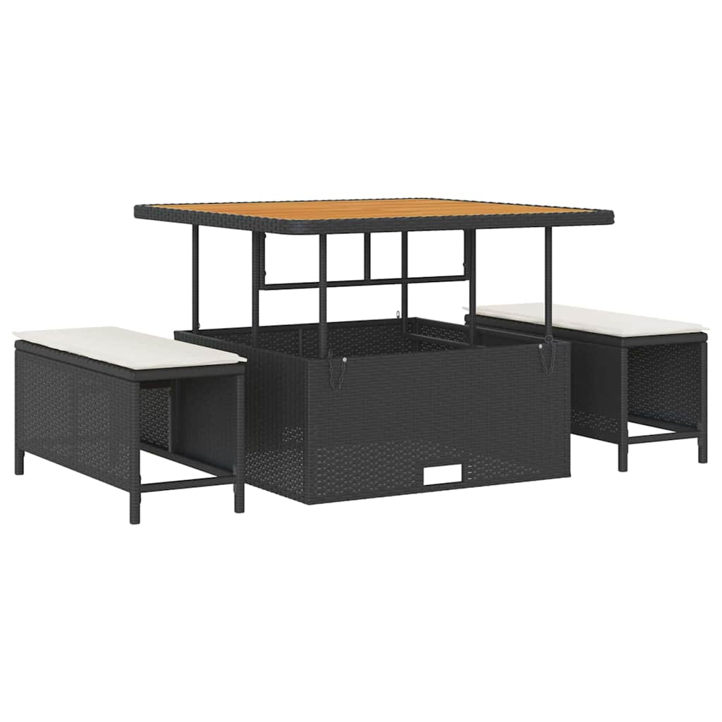 Tuinbank – Buitenbank – Loungeset – Outdoor Sofa – Tuinmeubel – Modulair Ontwerp – UV-Bestendig Poly Rattan & Acaciahout – Zwart met Crème Kussens – 5-Zits