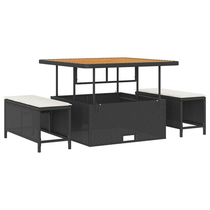 Tuinbank – Buitenbank – Loungeset – Outdoor Sofa – Tuinmeubel – Modulair Ontwerp – UV-Bestendig Poly Rattan & Acaciahout – Zwart met Crème Kussens – 5-Zits