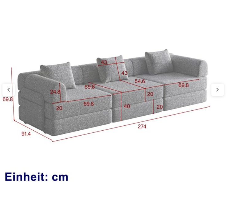 2-In-1 Chenille Sofa Bed – Slaapbank – Bankbed – Slaapbankje – 3-Zits Bank – Zwarte Stoffering – Verstelbaar Frame – Opbergruimte in Armleuning - QUORE