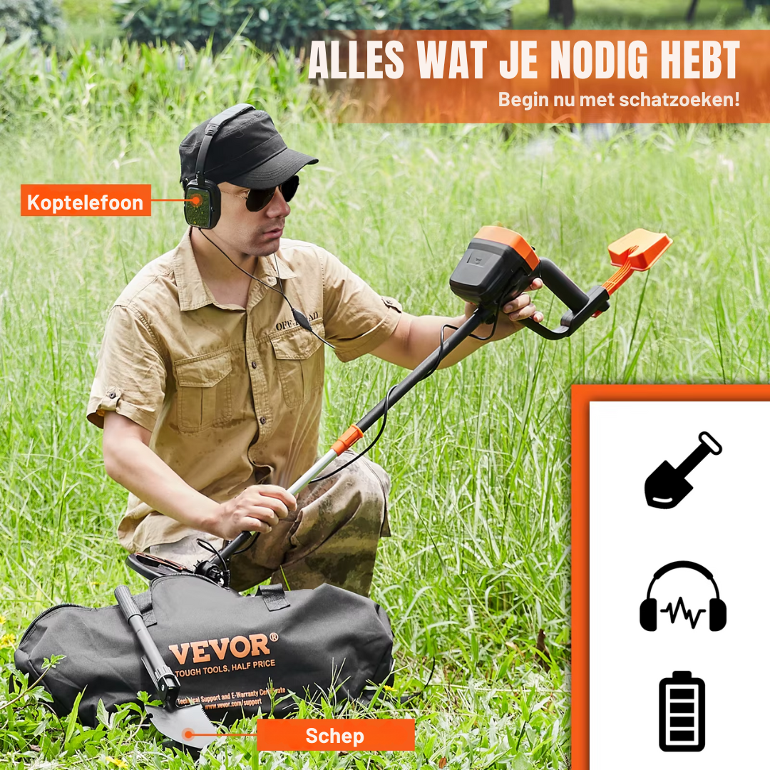 Metaaldetector - Metaalzoekapparaat voor professionals - Hoge nauwkeurigheid - Oplaadbaar - LCD-scherm - Verstelbaar 38-49in - 8in spoel - Zwart en oranje - QUORE