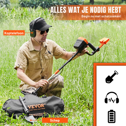 Metaaldetector - Metaalzoekapparaat voor professionals - Hoge nauwkeurigheid - Oplaadbaar - LCD-scherm - Verstelbaar 38-49in - 8in spoel - Zwart en oranje - QUORE