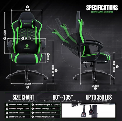 Gamingstoel – Gamestoel – Gaming Chair – Game Stoel – Bureaustoel – Ergonomische Lendensteun – Pocketvering Zitting Met Voetsteun – Donkergroen