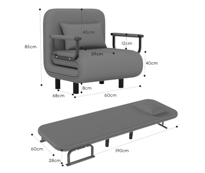 Slaapbank – Bedbank – Sofa Bed – Logeerbank – Bedbankje – Grijs – Memory Foam Comfort – Metalen Frame