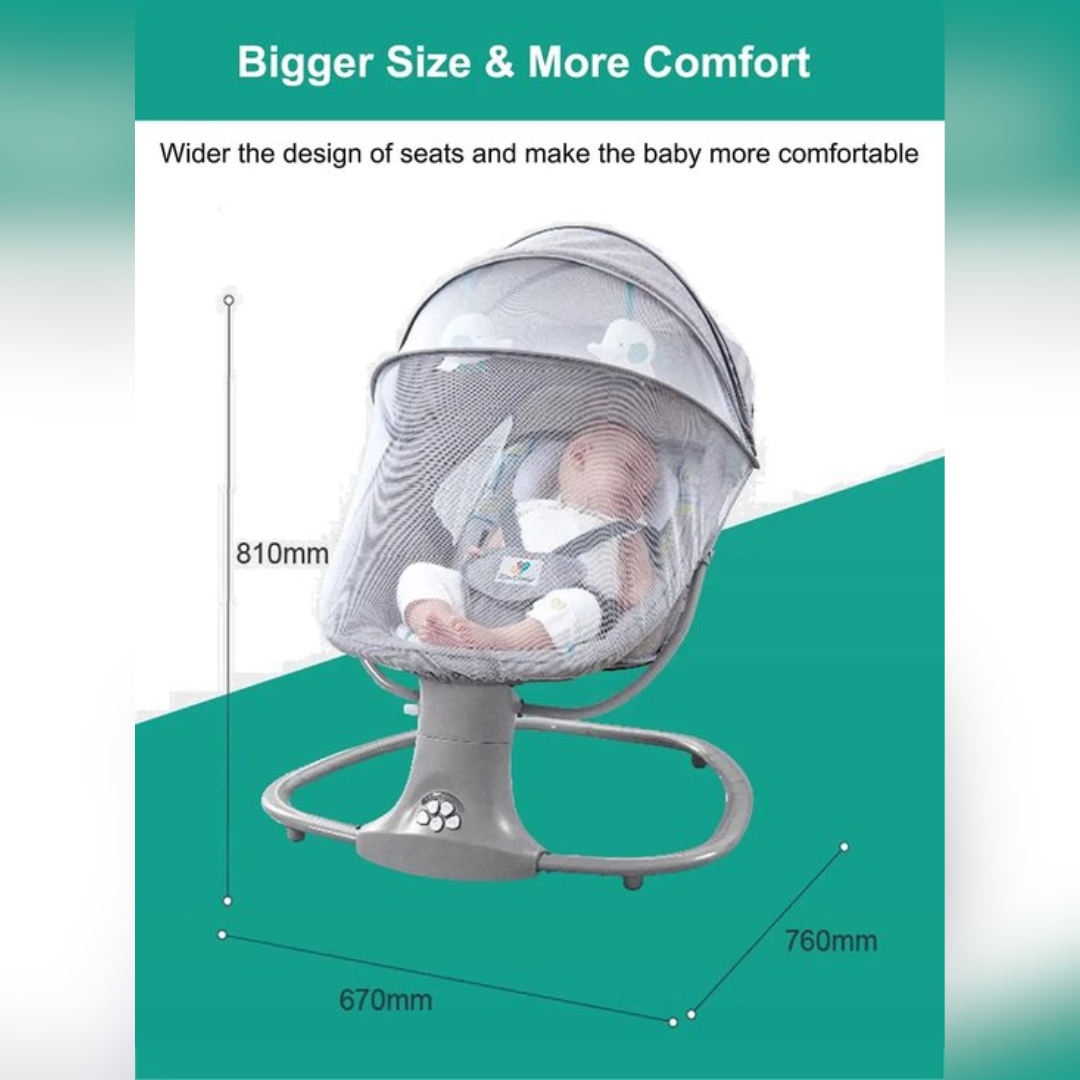 Elektrische Wipstoel Baby - Schommelstoel - Schommelwieg met Muziek en Bluetooth - 67x76x81cm - Comfortabele Elektrische Baby Swing - Grijs