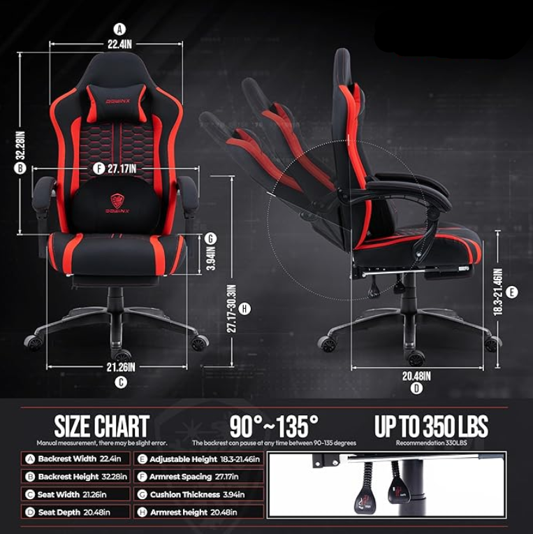 Gamingstoel – Gamestoel – Bureaustoel – Computestoel – Zwart – Ergonomische Lendensteun – Pocketvering Zitting Met Voetsteun