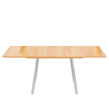 Uitschuifbare Eettafel - Naturel kleur - Zilver verchroomde poten - 140 cm x 80 cm - uitschuifbaar tot 180 cm - sterke legering steunen - geschikt voor 4-6 personen