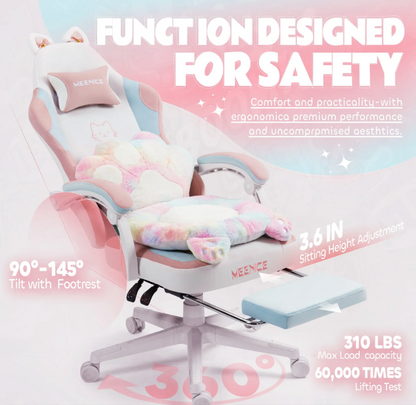 Gamingstoel – Gamestoel – Bureaustoel – Computestoel – Zitzakstoel – Ergonomisch Recliner Met Handmatige Verstelling – Verstelbare Voetsteun En Hoofdsteun – Roze/Zwart – Geschikt Voor Harde Vloeren – Draagvermogen 136 KG
