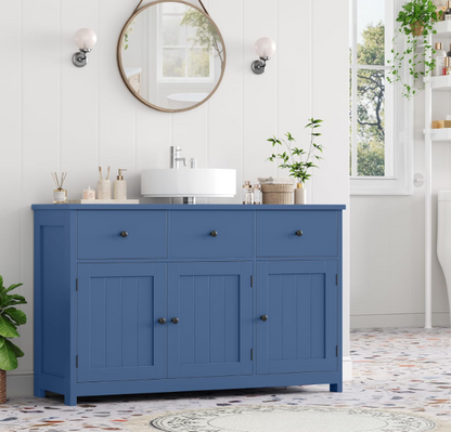 Badkamerkast – Badkamermeubel – Wastafelonderkast – Opbergkast – Vrijstaande Kast – Vochtbestendig Hout – 68,5 cm Hoog – 2 Deuren en 2 Lades - Blauw
