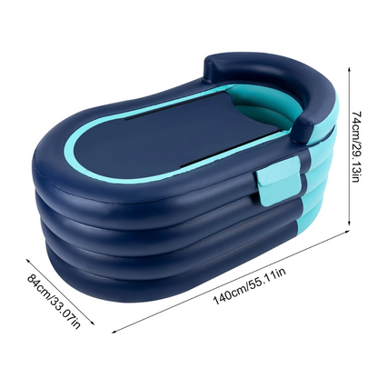 Opblaasbaar Bad voor Volwassenen – Opvouwbare Badkuip 140x84x74 cm – Blauw met Lichtblauw – Inclusief Pomp – Comfortabel Thuisbad voor Binnen en Buiten
