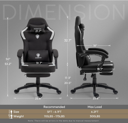 Ergonomische Gaming Stoel – Bureaustoel – Racestoel – Computerstoel – Zwarte Stoel – Verstelbare Voetensteun – Ademend Mesh Rugleuning