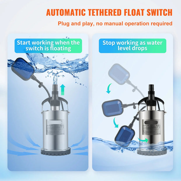 Vevor - Water pump - Sewage pump - Submersible pump - Clean water pump - For pumping water from swimming pools - 9500L/H b - 550W - Silver